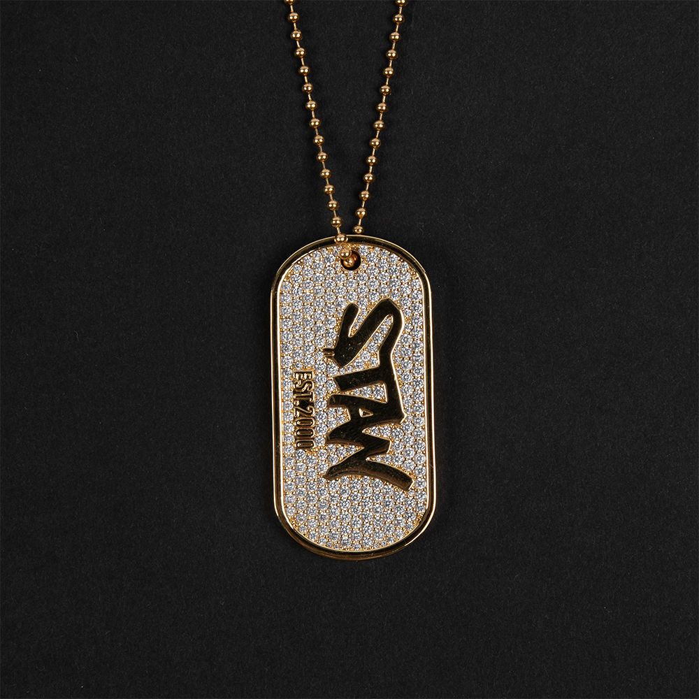 STAN Dog Tag Diamond Pendant & Chain (Gold) - Official Eminem