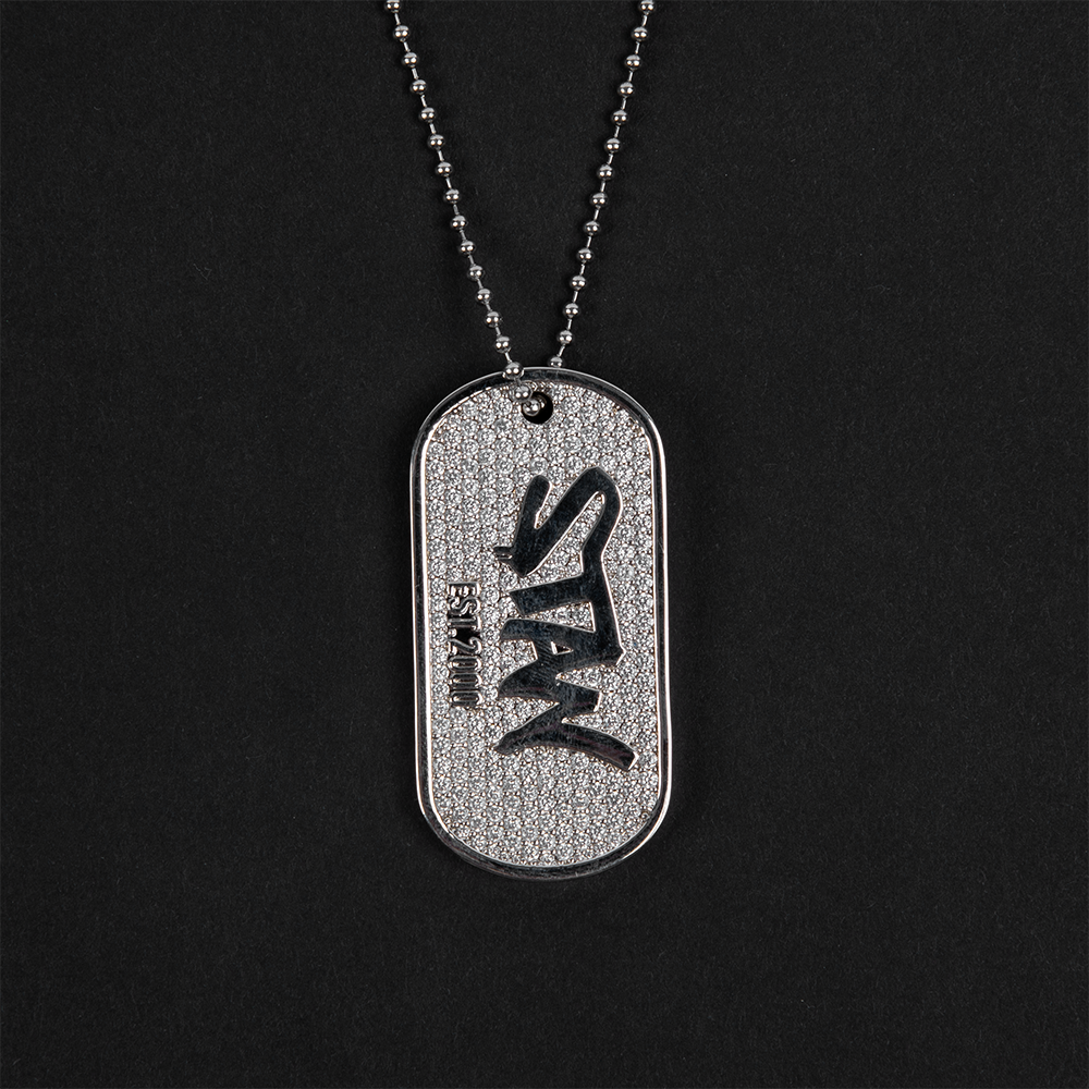 STAN Dog Tag Diamond Pendant & Chain (Silver) - Official Eminem