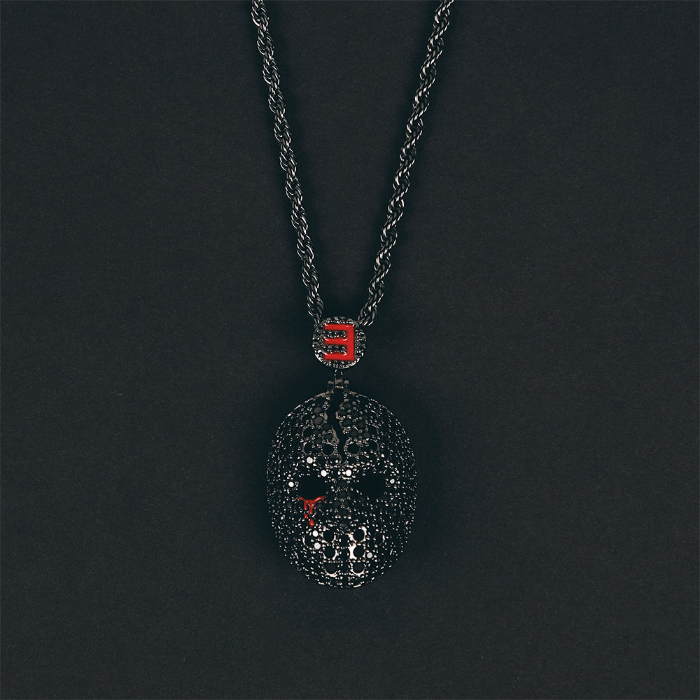 Hockey Mask Diamond Pendant & Chain (Gun Metal)