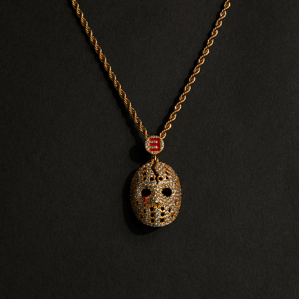 Hockey Mask Diamond Pendant & Chain (Gold)