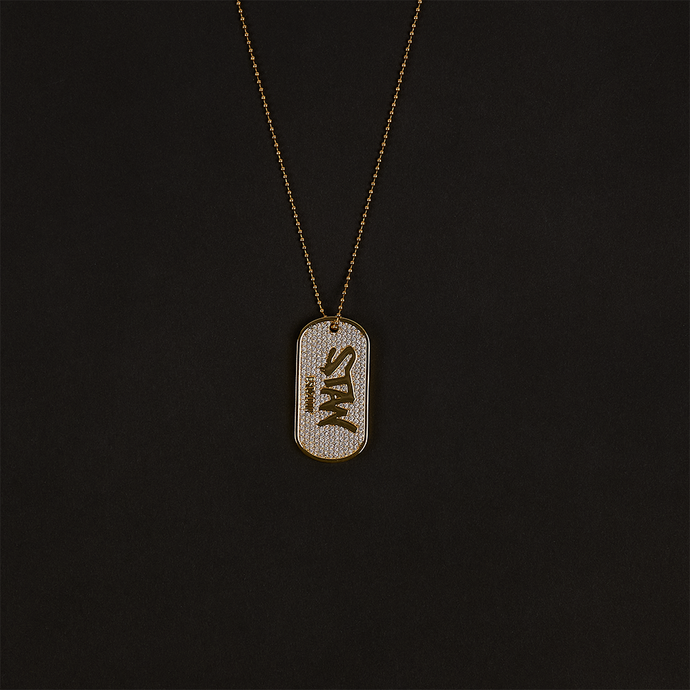 STAN Dog Tag Diamond Pendant & Chain (Gold) - Official Eminem
