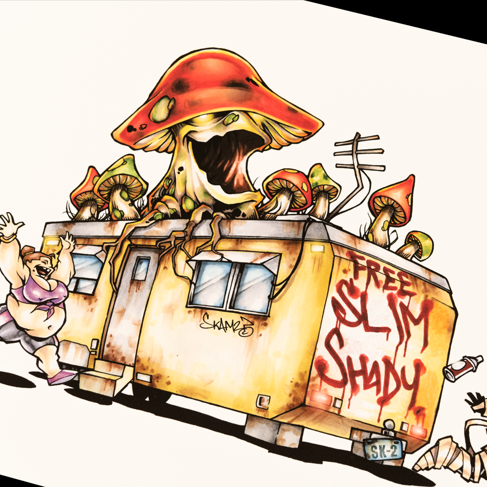 99 UNITS ONLY - TRAILER ILLUSTRATION FINE ART PRINT WITH EMINEM-AUTOGRAPHED COA